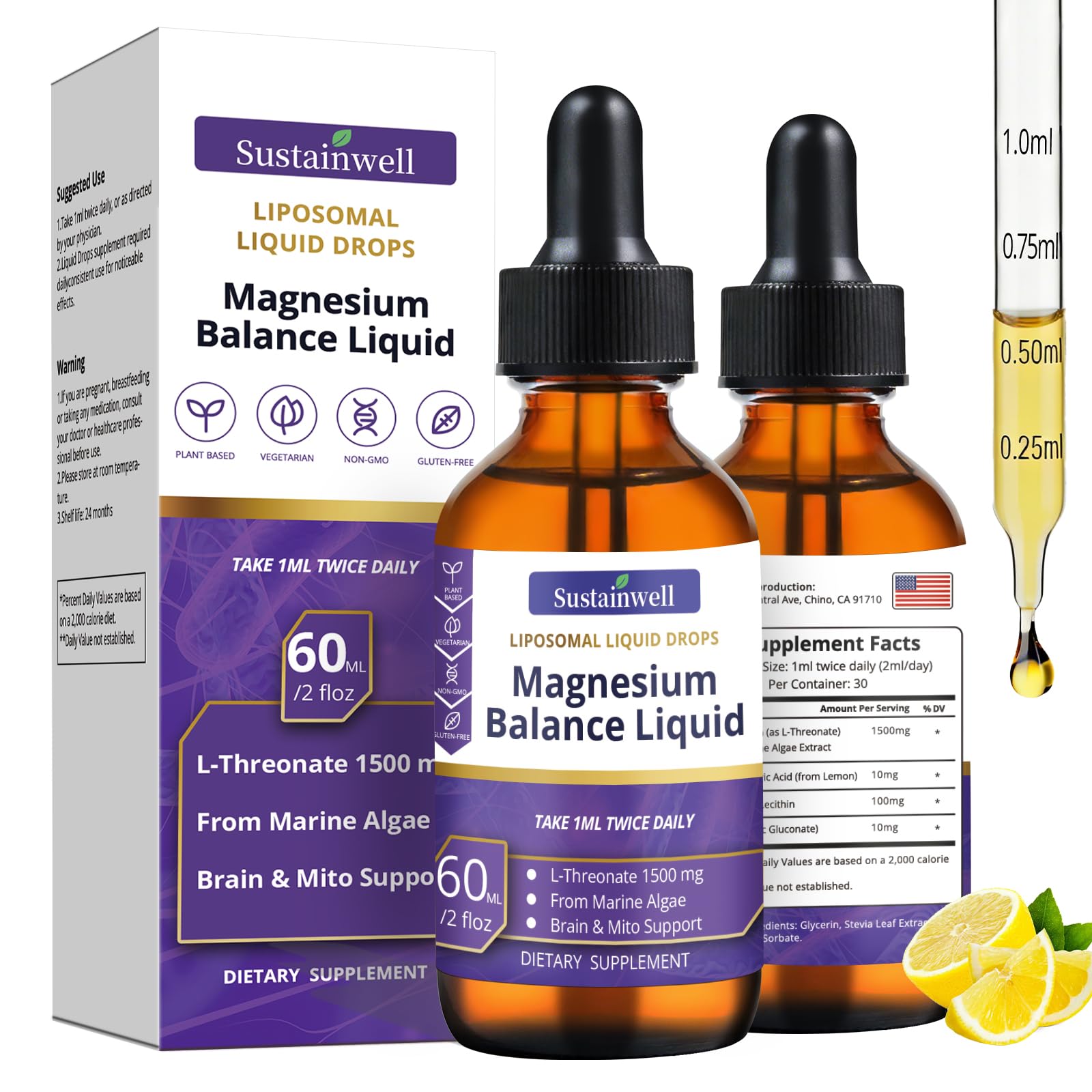 SustainWell Liquid Magnesium Drops 272g front view