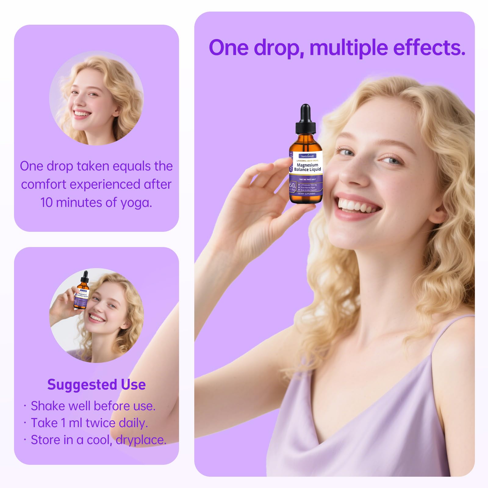 SustainWell Liquid Magnesium Drops 272g on a wooden table