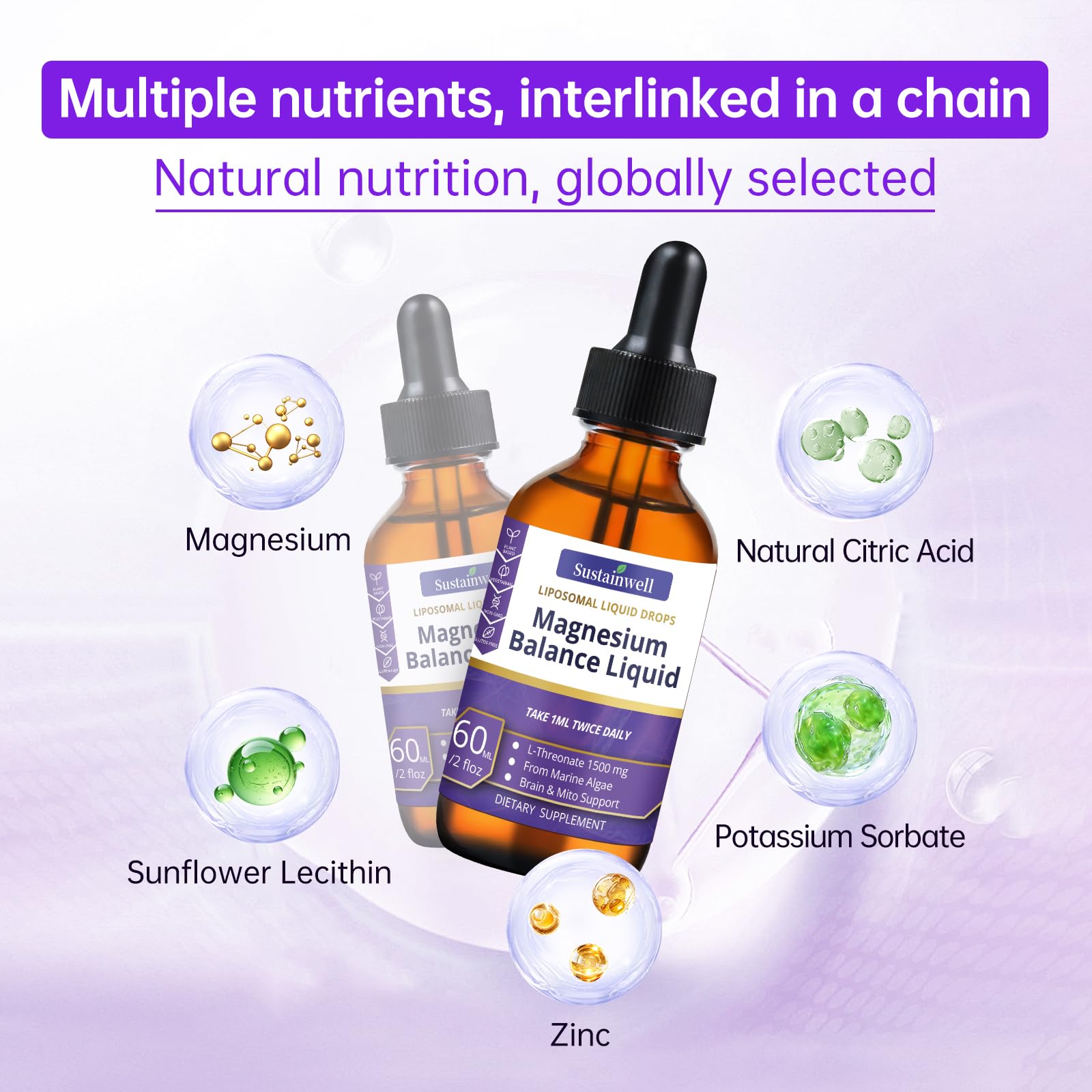 SustainWell Liquid Magnesium Drops 272g with measuring dropper