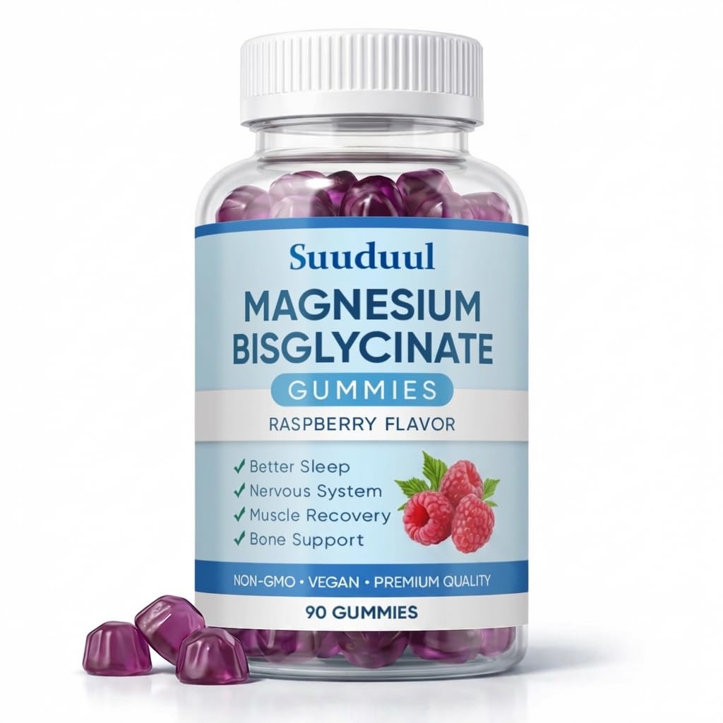 SUUDUUL Magnesium Bisglycinate Gummies 60 Count Raspberry front view