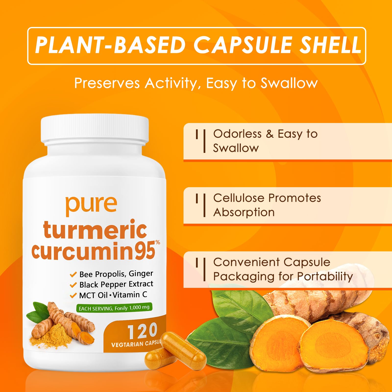 SUUDUUL Turmeric Curcumin 1000 mg capsules on a wooden surface