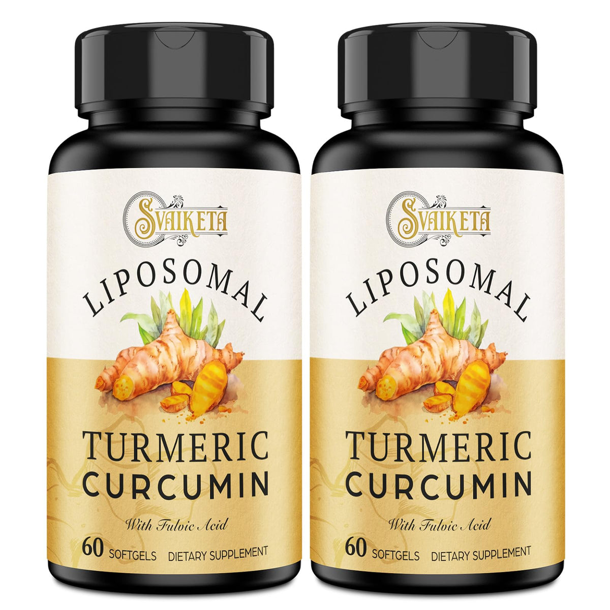 Svaiketa Turmeric Curcumin Supplement 60 soft gel capsules front view