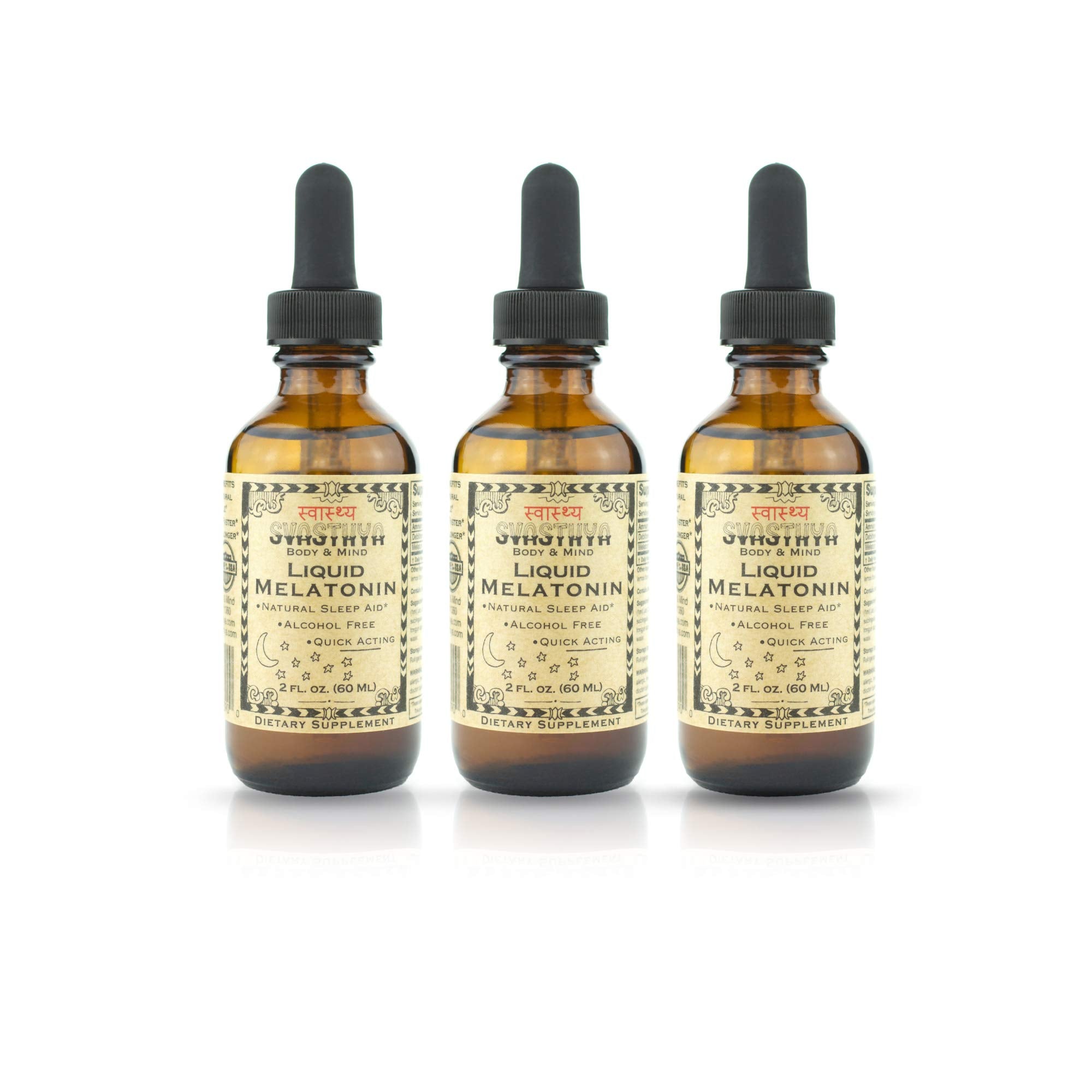Svasthya Body & Mind Melatonin Liquid Sleep Supplement front view