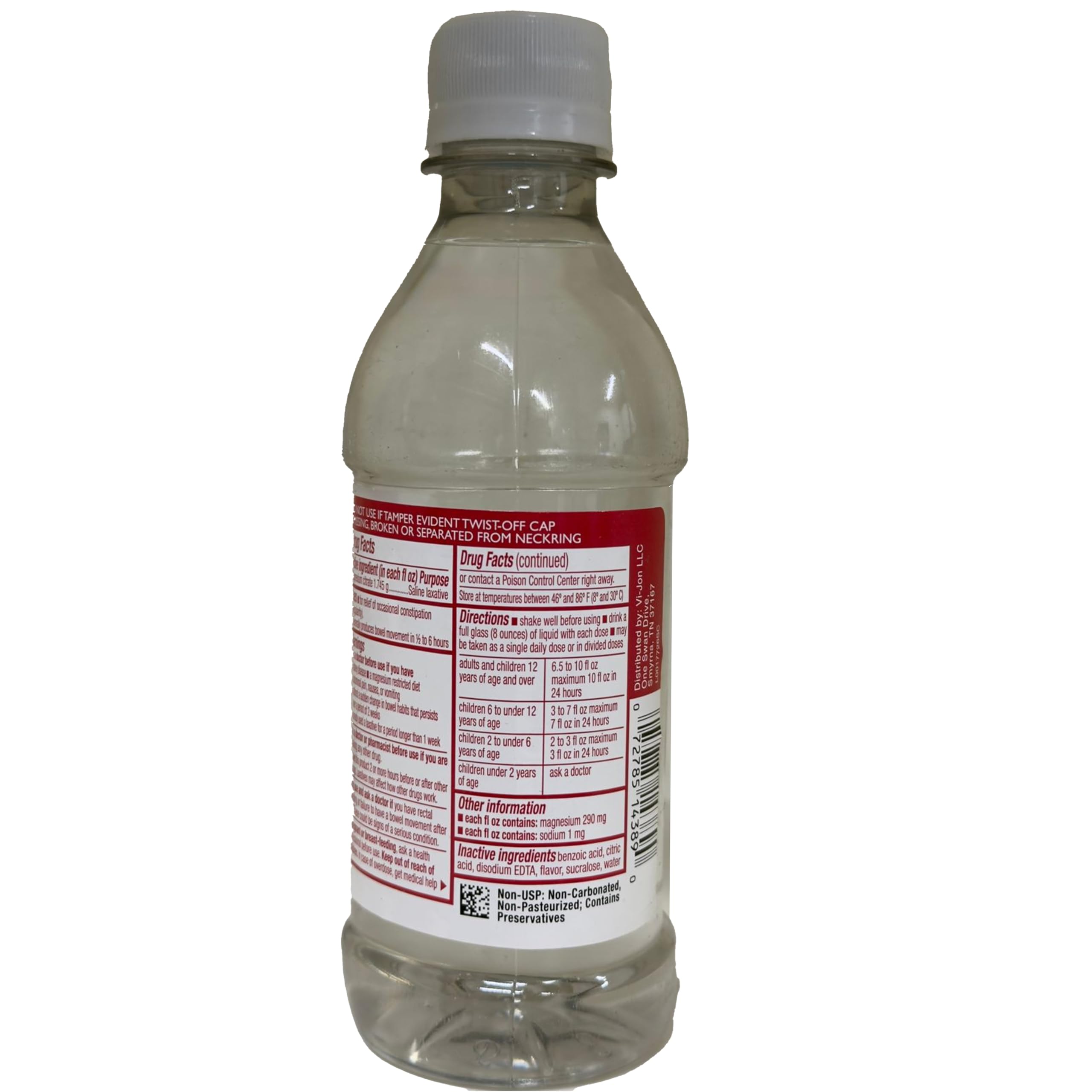Swan Magnesium Citrate Oral Solution Cherry flavour back view of packaging