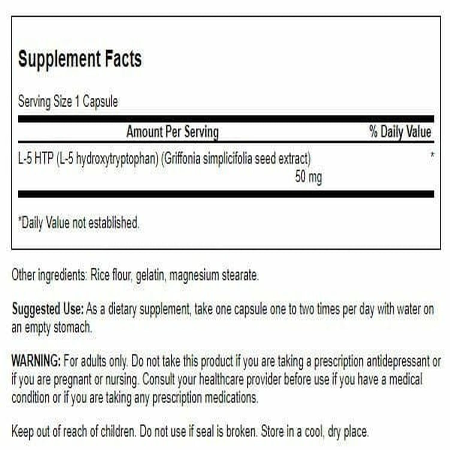 Swanson 5-HTP supplement bottle side view