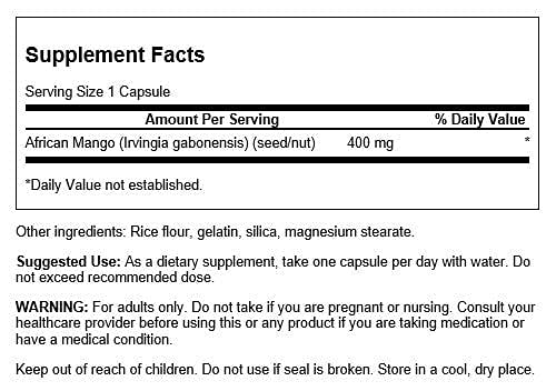 Swanson African Mango Supplement 400mg back view