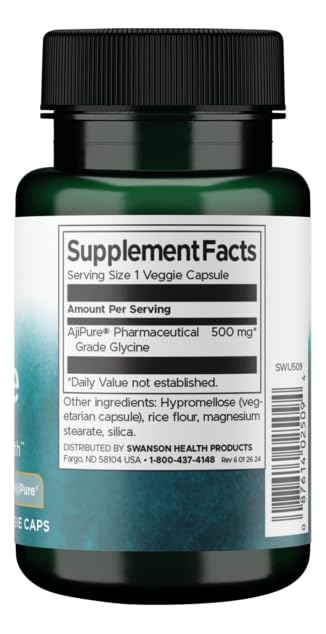 Swanson AjiPure Glycine 500mg capsule bottle side view