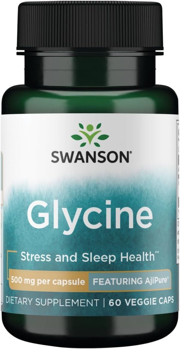 Swanson AjiPure Glycine 500mg vegetarian capsules front view