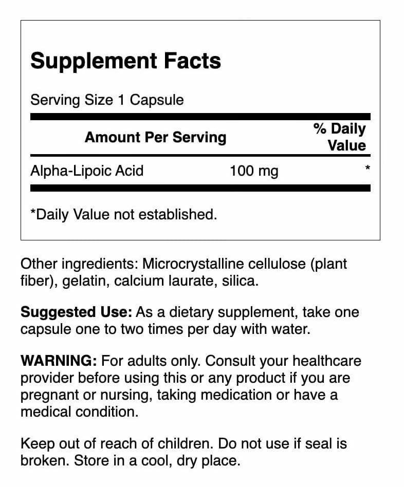 Swanson Alpha Lipoic Acid 100mg supplement side view
