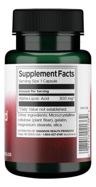 Swanson Alpha Lipoic Acid 300mg Capsules side view