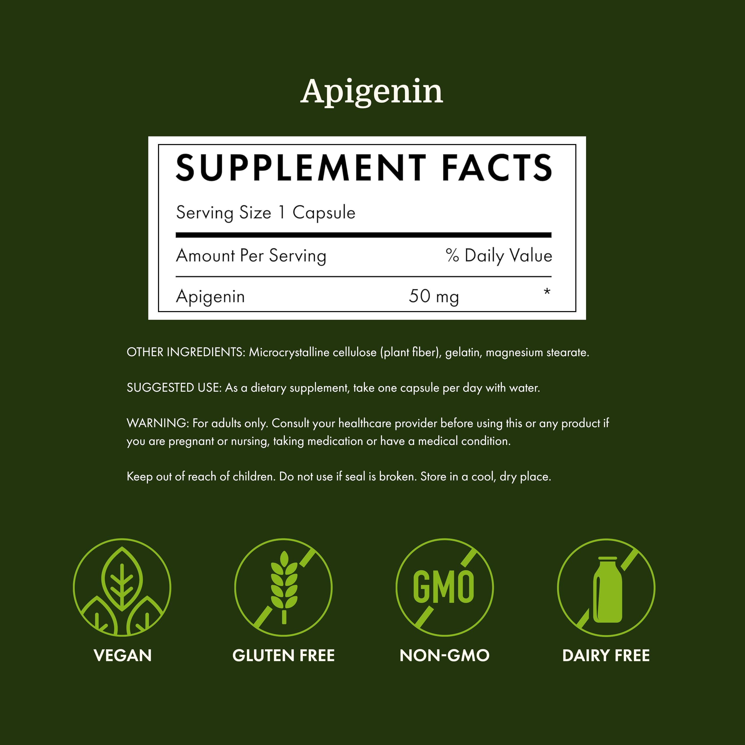 Swanson Apigenin Supplement capsules in hand