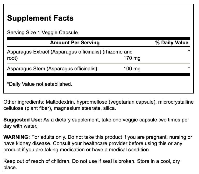 Swanson Asparagus Extract 170mg capsules close-up on a white background