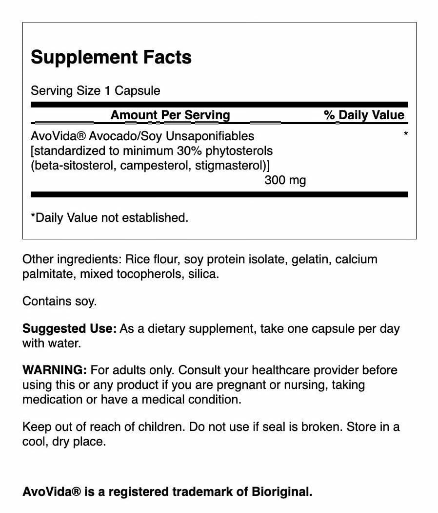 Swanson AvoVida Phytosterol Supplement 300mg back view