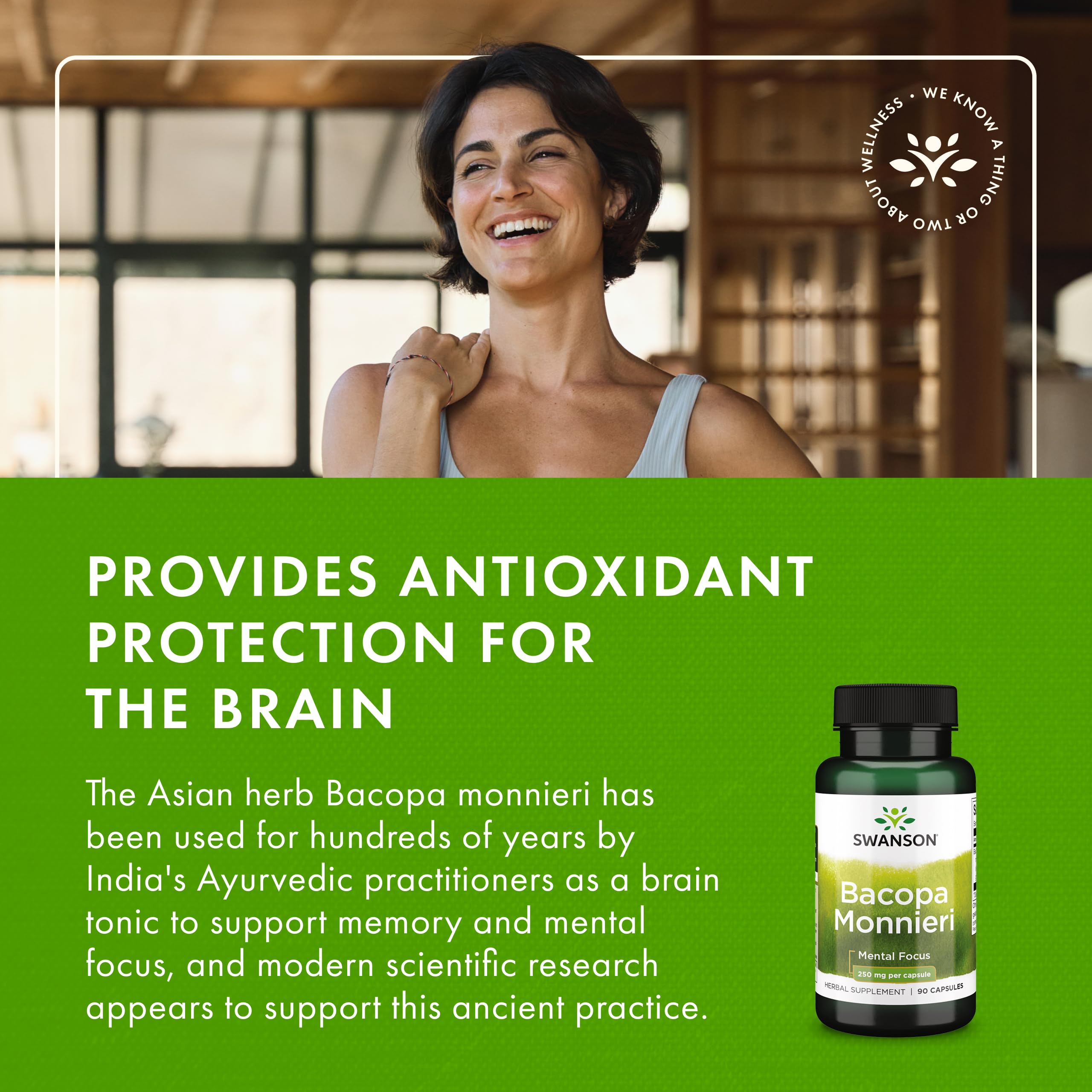 Swanson Bacopa Monnieri 250mg supplement in a hand