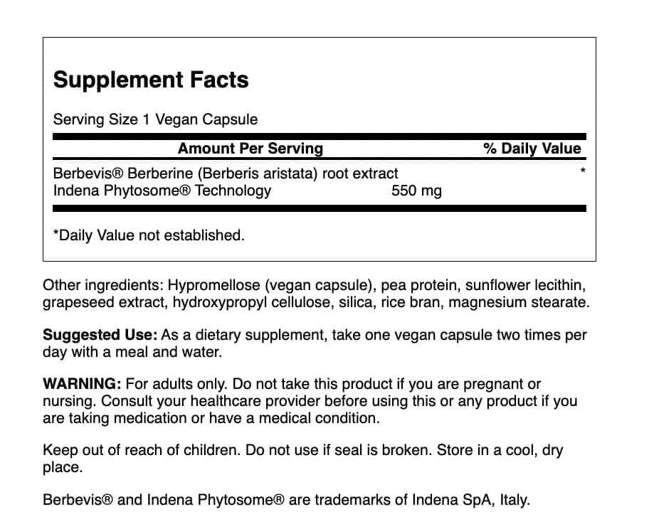 Swanson Berberine Advanced 550 mg bottle side view