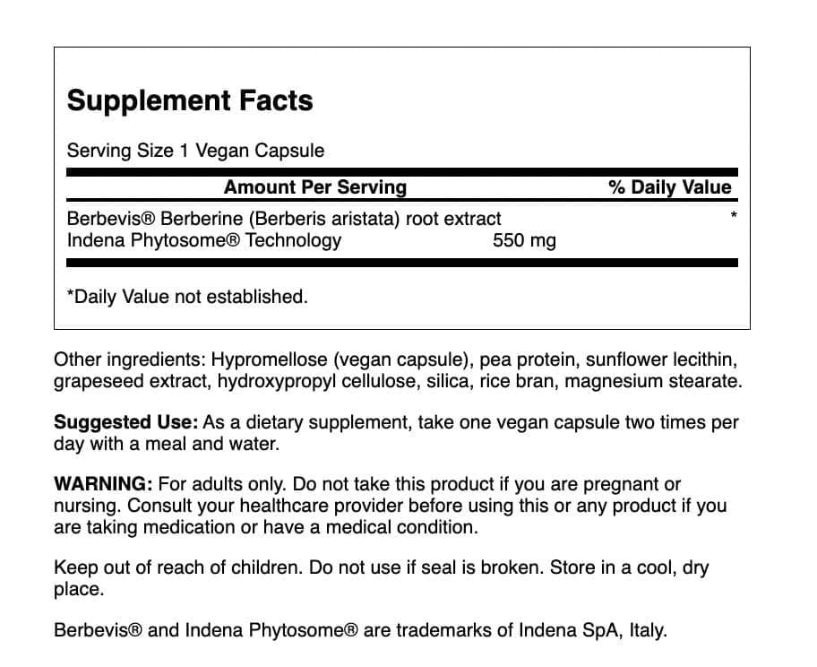 Swanson Berberine Advanced 550 mg capsules side view