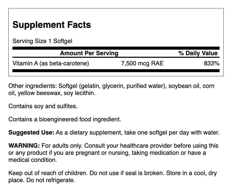 Swanson Beta-Carotene Softgels 25,000 IU side view