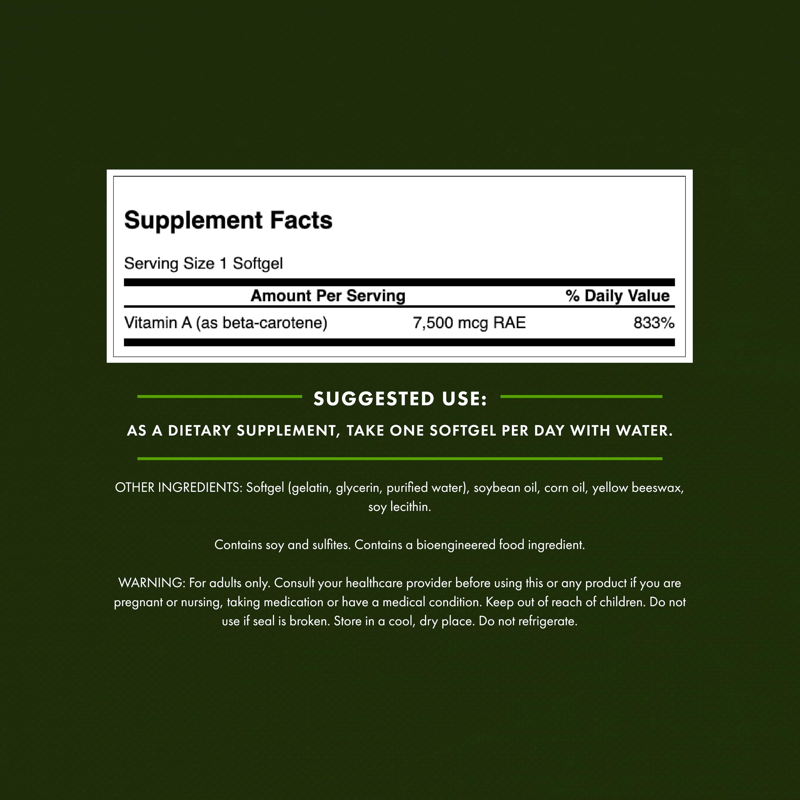 Swanson Beta-Carotene Softgels 7500 mcg side view