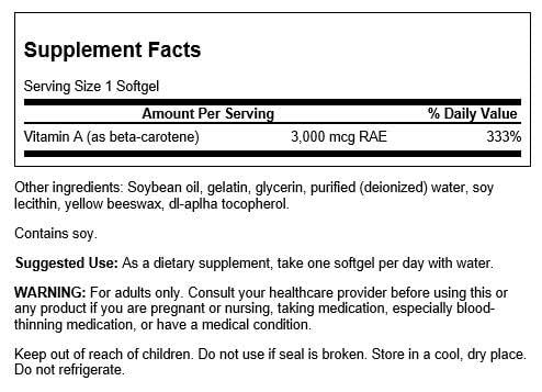 Swanson Beta Carotene Supplement 3000 mcg RAE side view