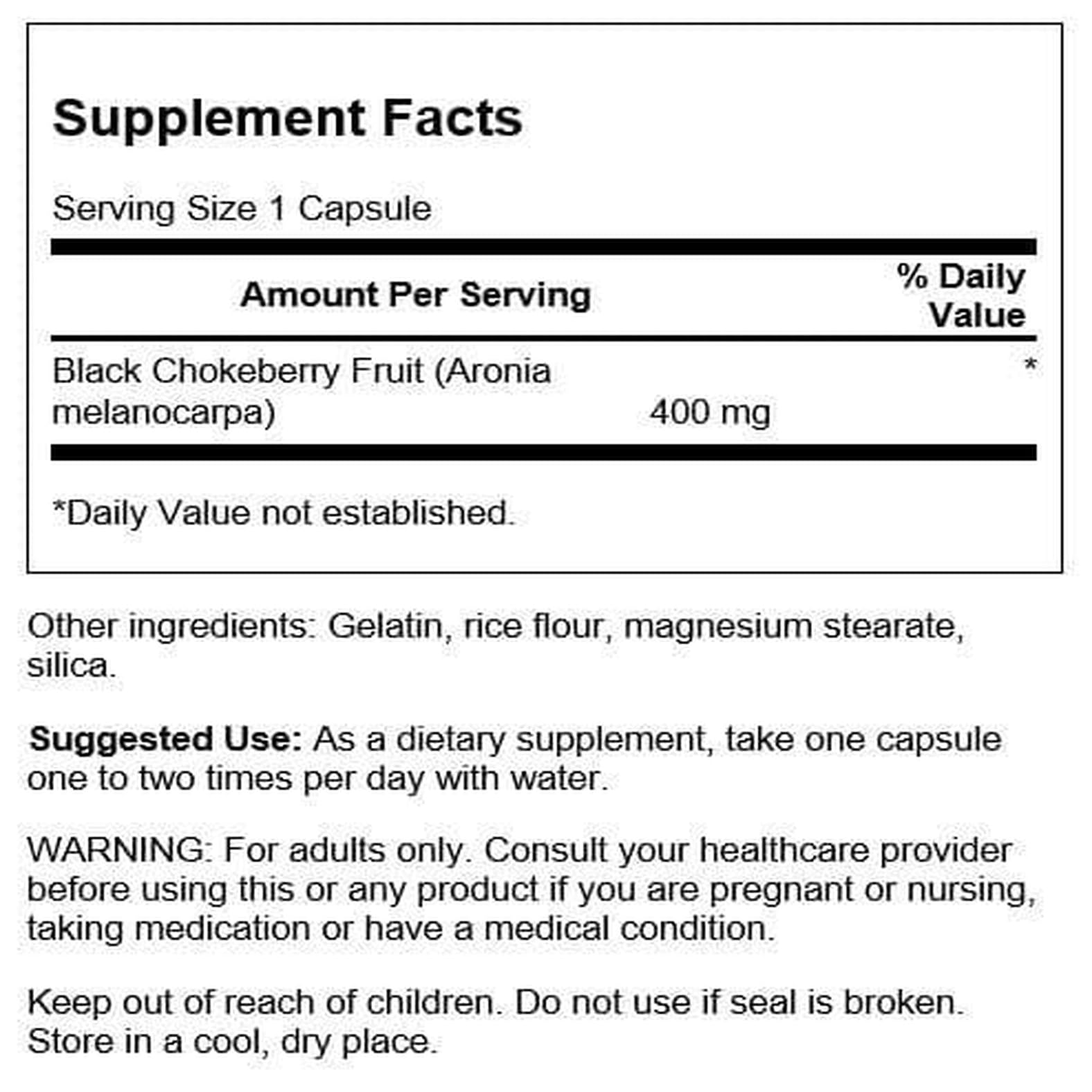 Swanson Black Chokeberry Fruit Capsules 400mg side view