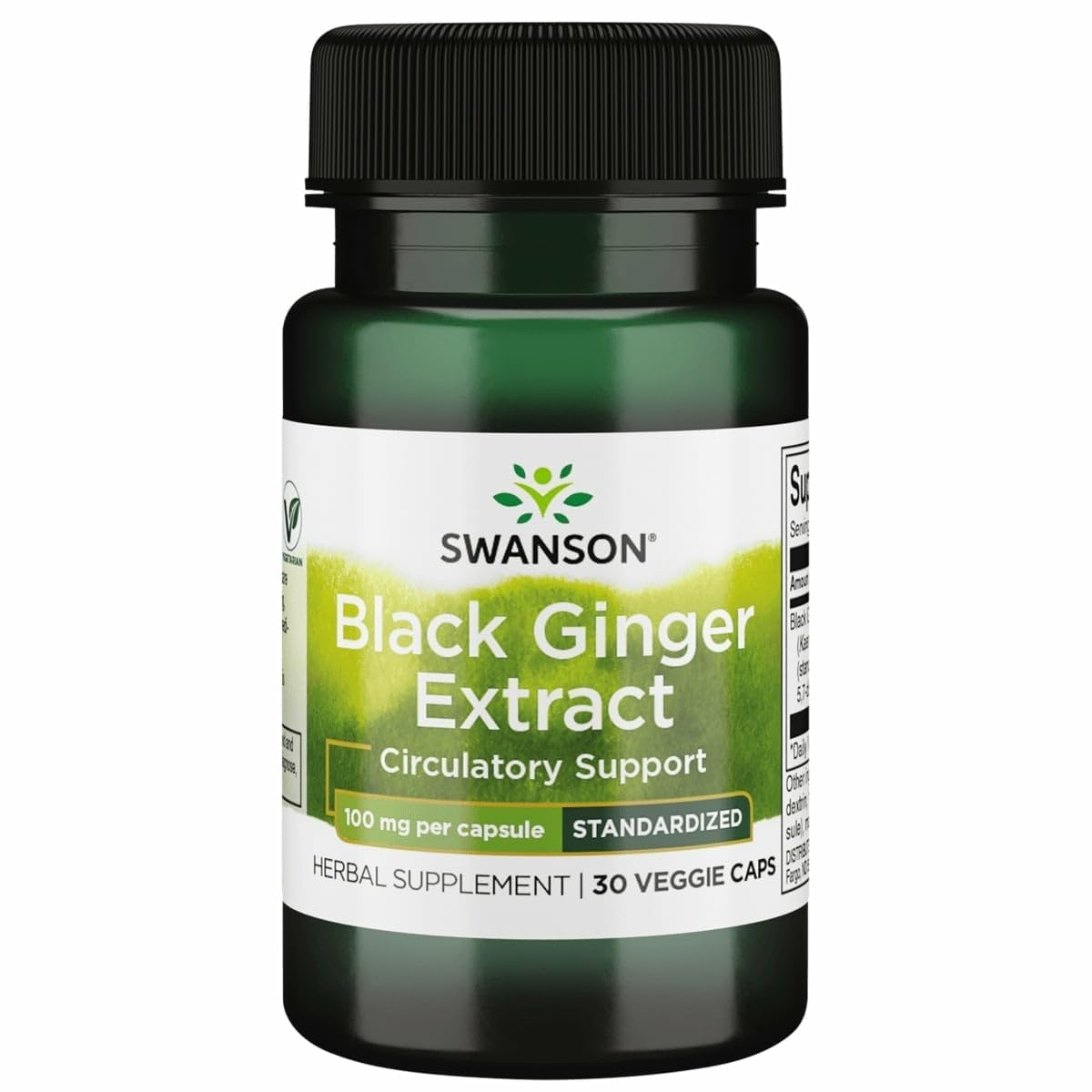 Swanson Black Ginger Extract 100mg veggie capsules front view