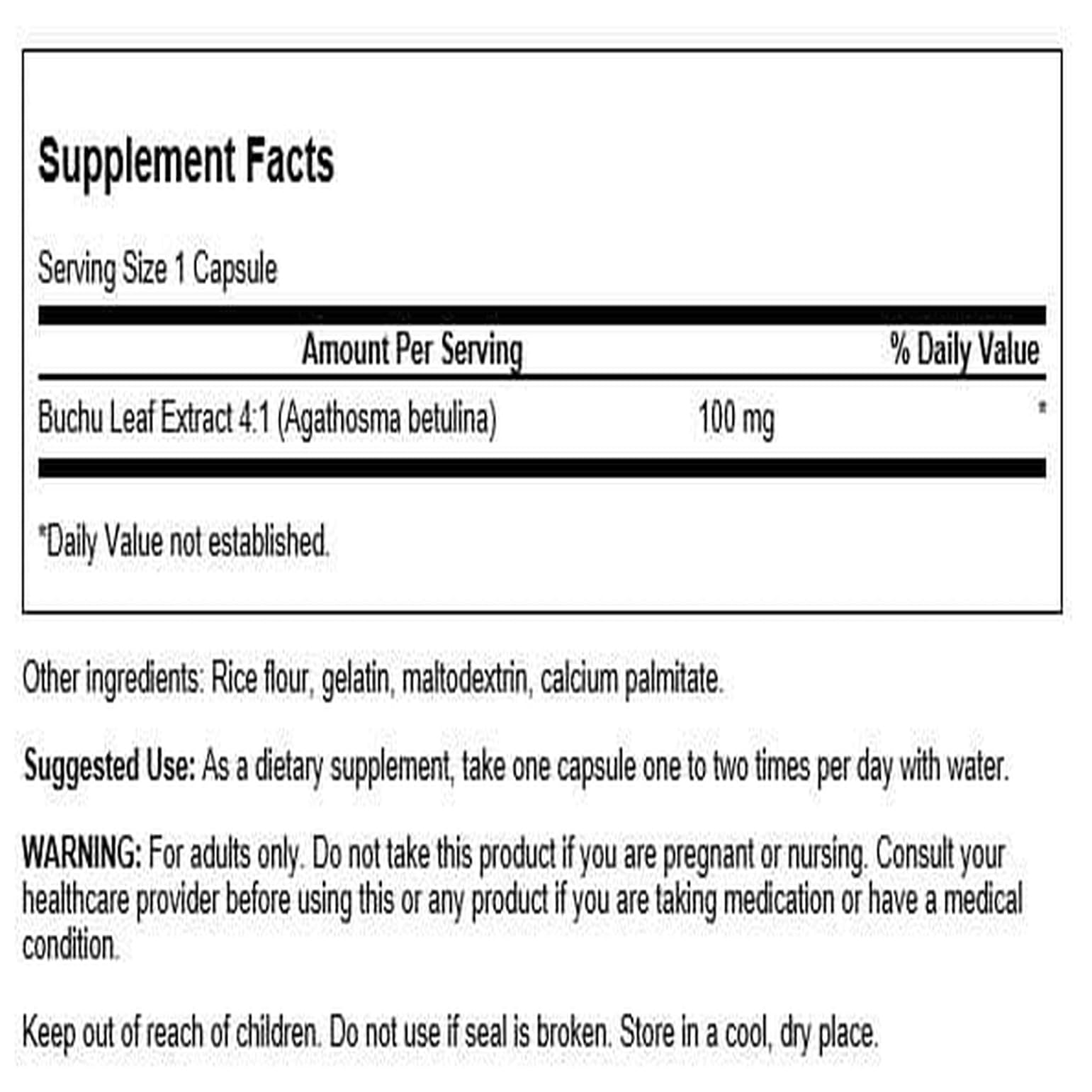 Swanson Buchu Leaf Extract 100mg capsules side view