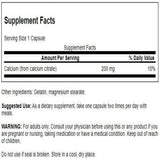 Swanson Calcium Supplement 200mg capsules back view with ingredients