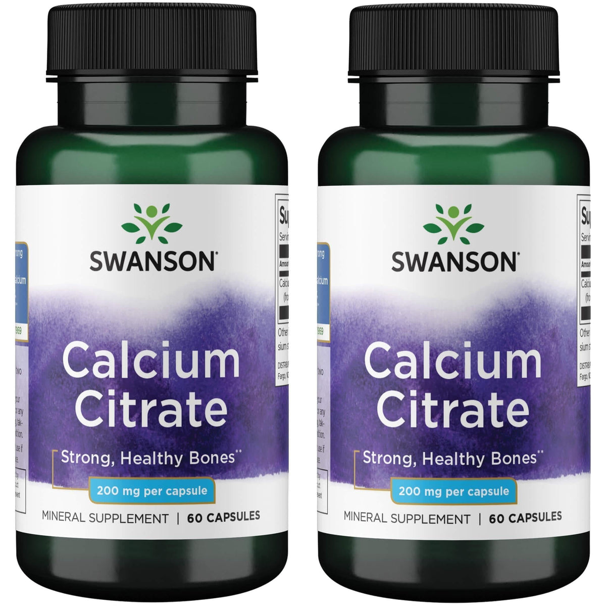 Swanson Calcium Supplement 200mg capsules front view