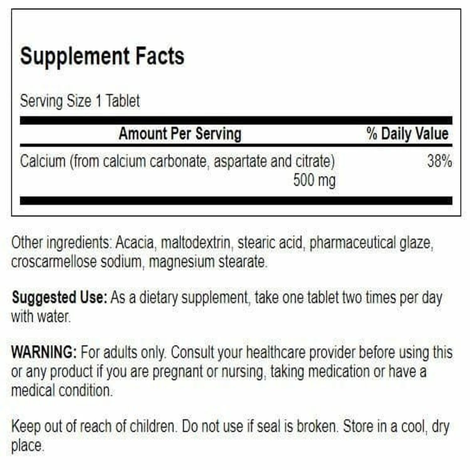Swanson Calcium Supplement 500mg side view