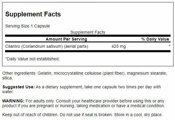 Swanson Cilantro Herbal Supplement 425mg capsule bottle side view