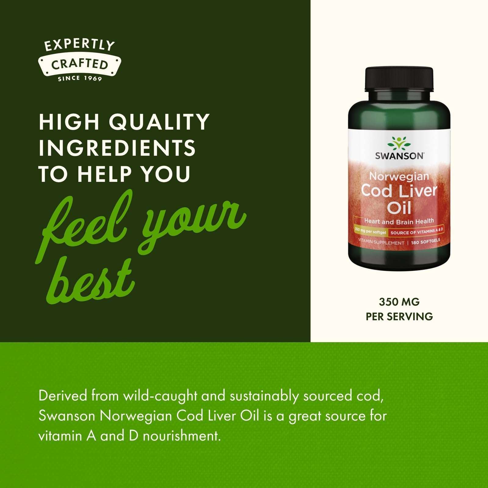 Swanson Cod Liver Oil Capsules opened bottle with capsules