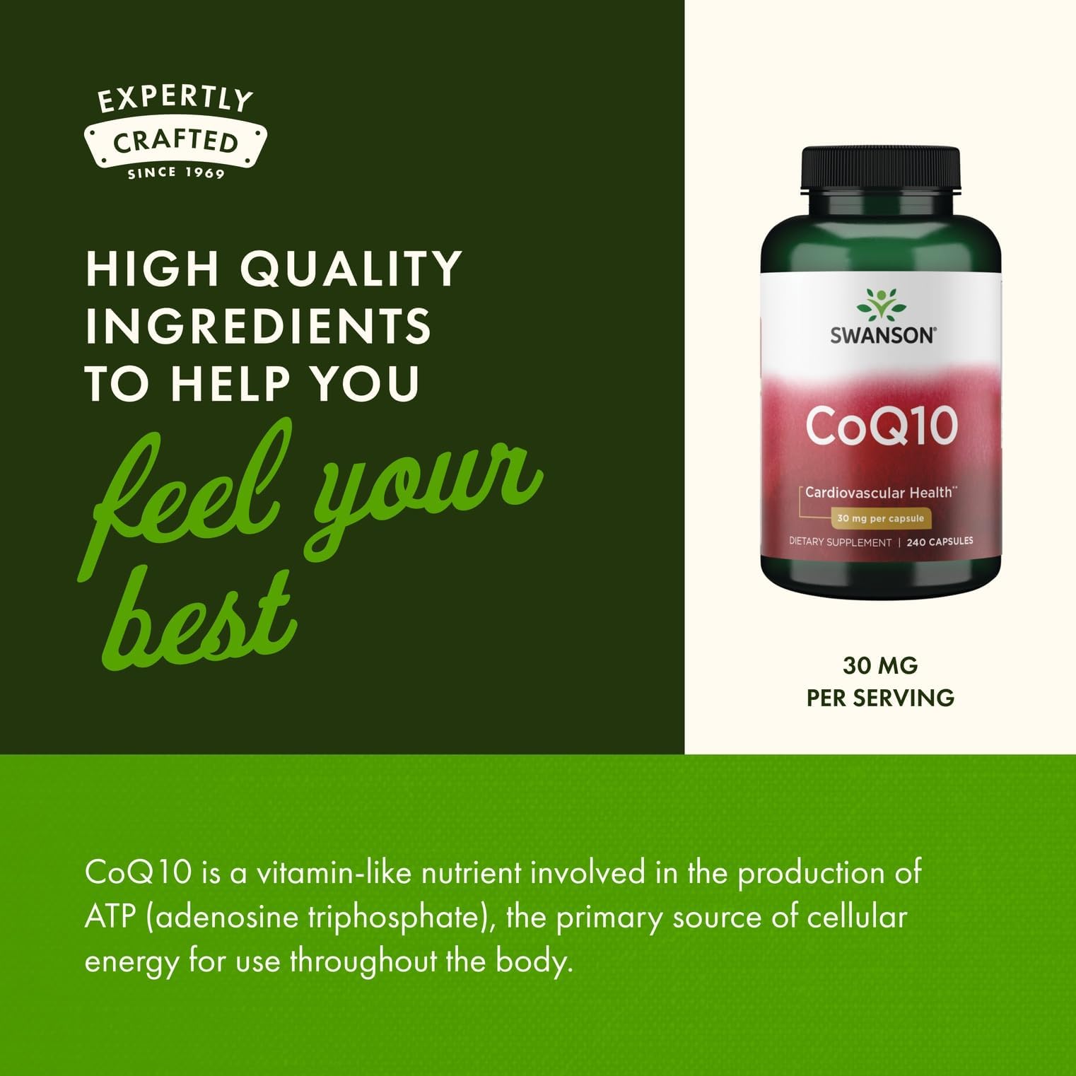 Swanson Coenzyme Q10 30mg capsules with ingredients list