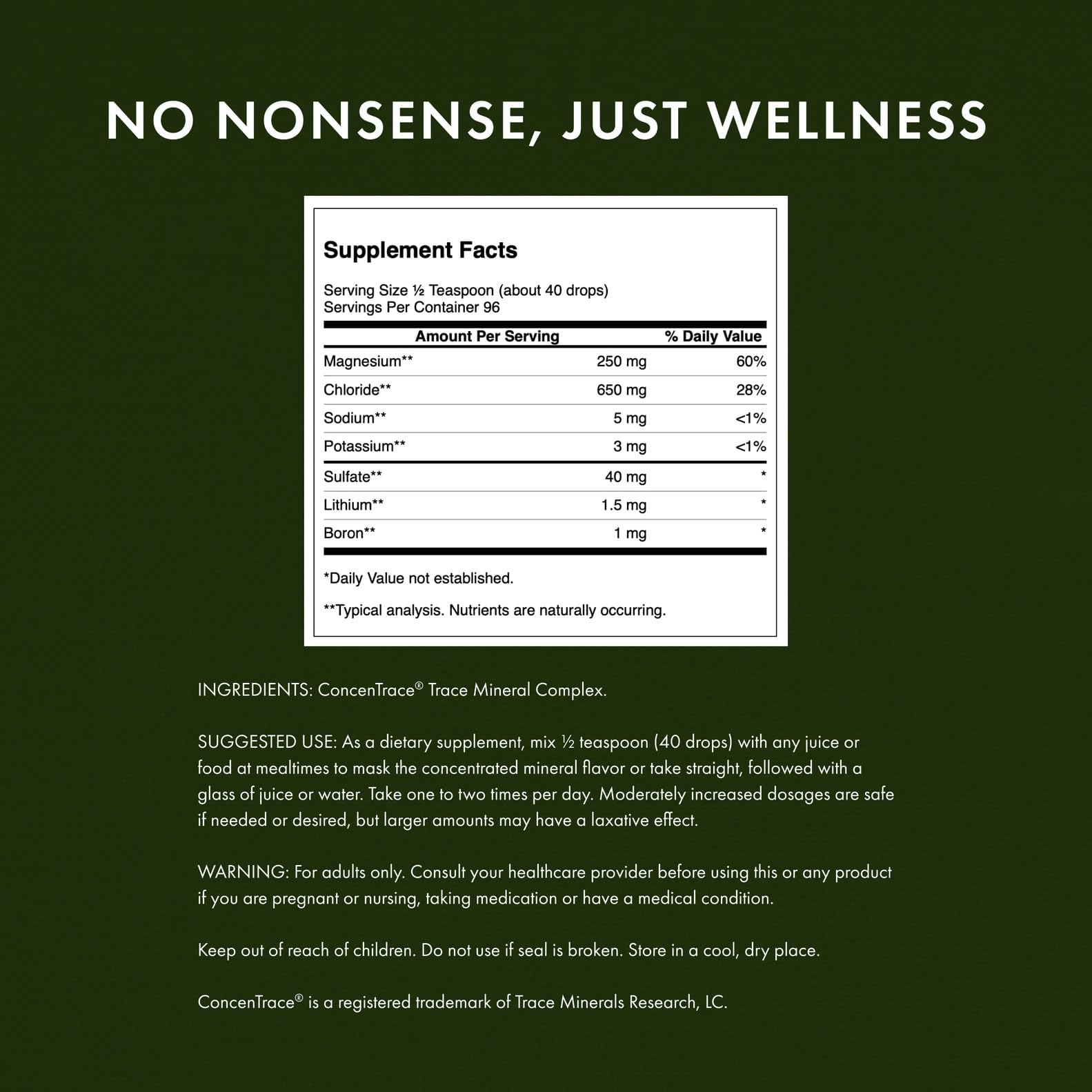 Swanson Concentrace Trace Minerals Supplement side view