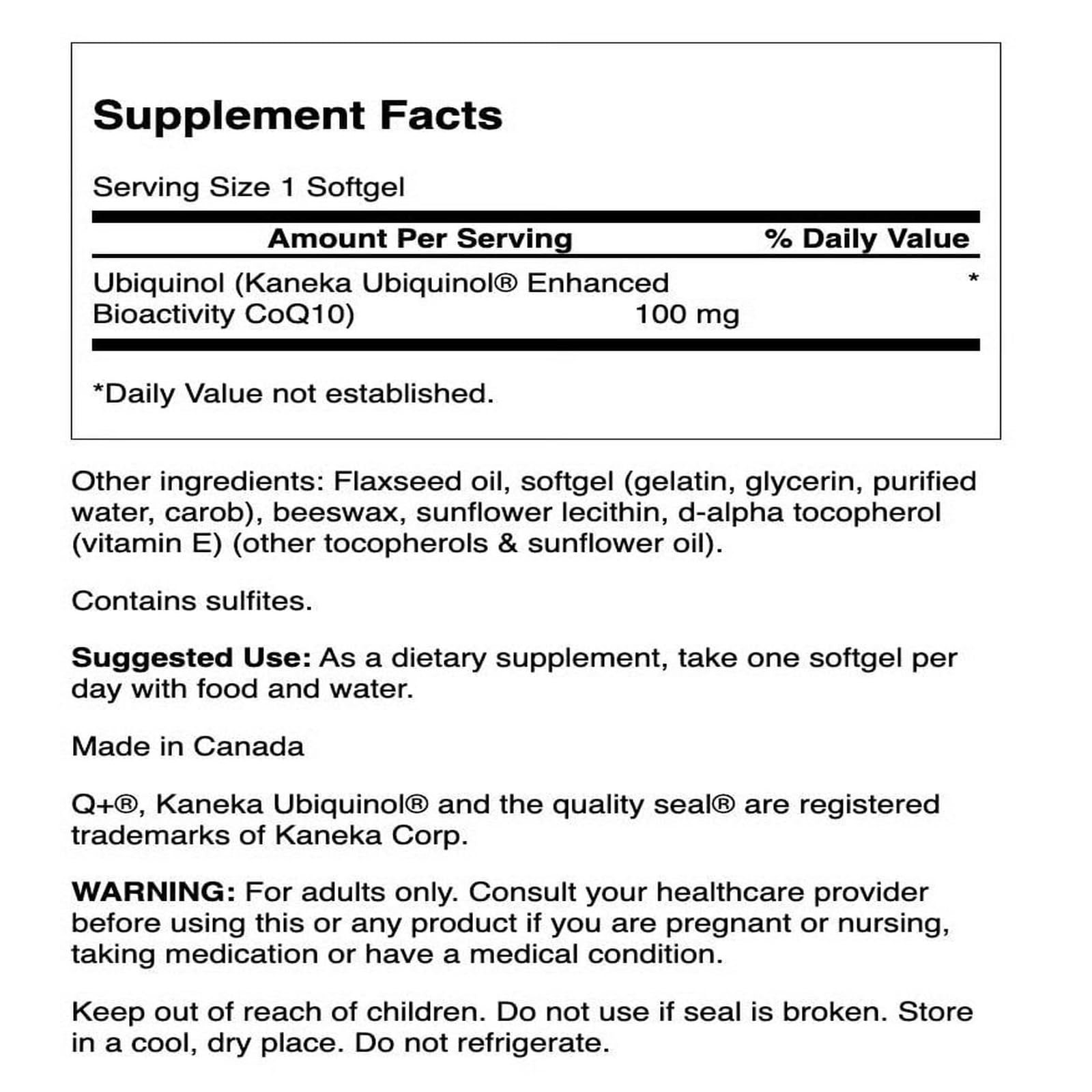Swanson CoQ10 Ubiquinol 100mg softgels back view