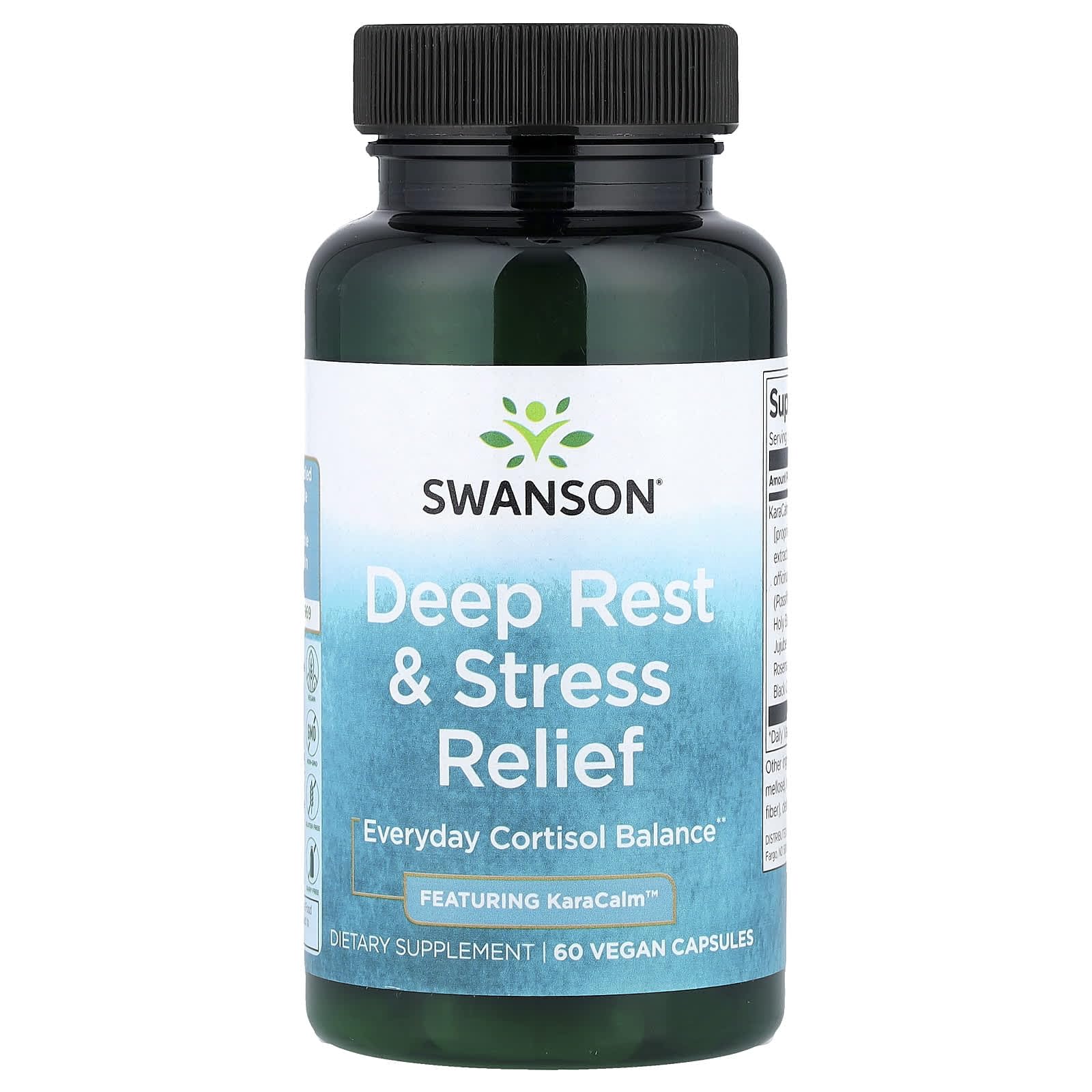 Swanson Deep Rest & daily wellness 500 mg vegan capsules front view