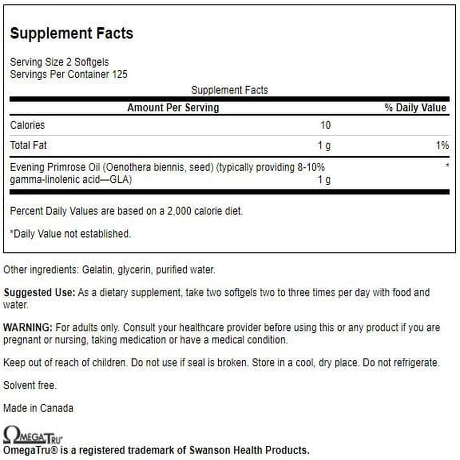 Swanson Evening Primrose Oil 1000mg capsules side view