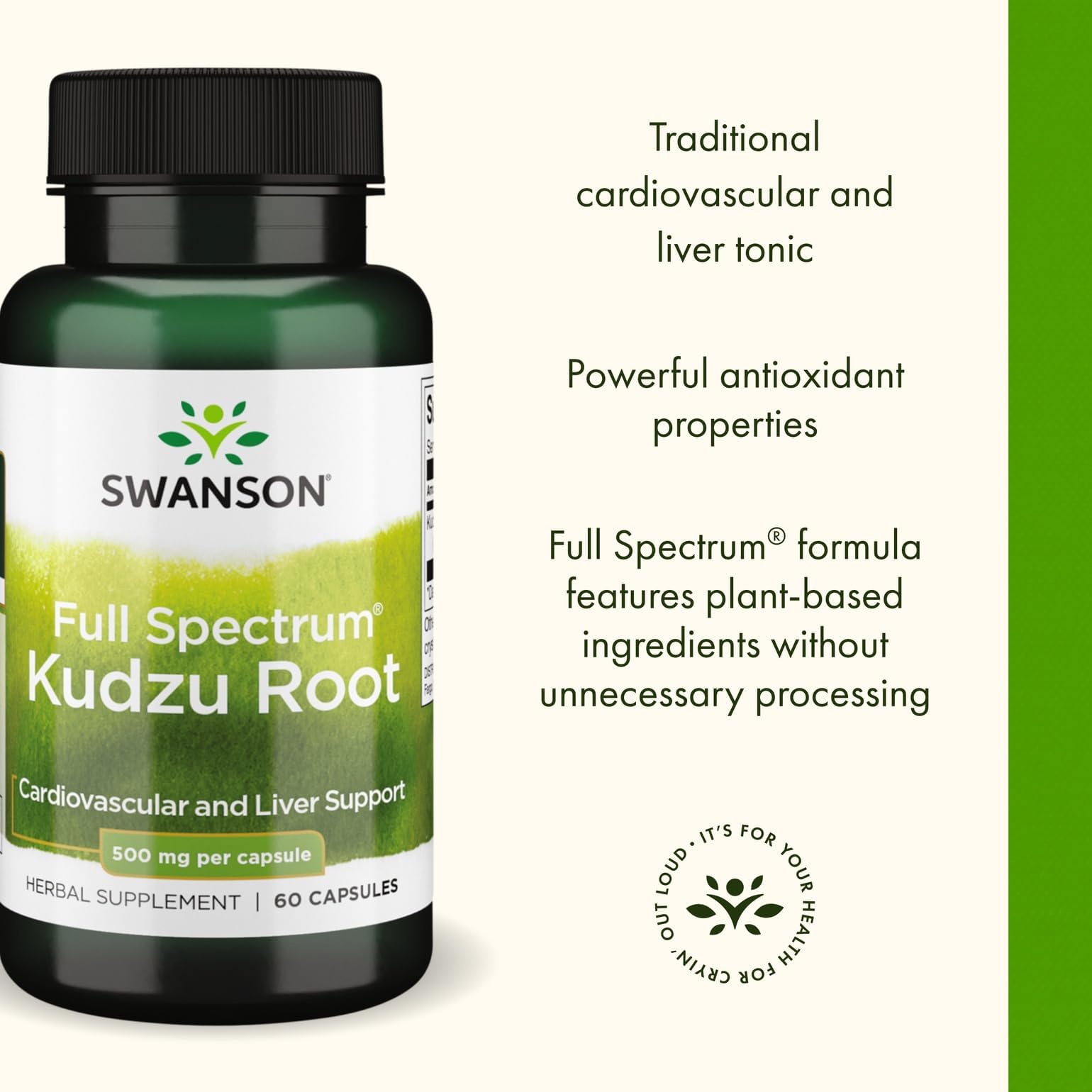 Swanson Full Spectrum Kudzu Root 500mg supplement bottle with label