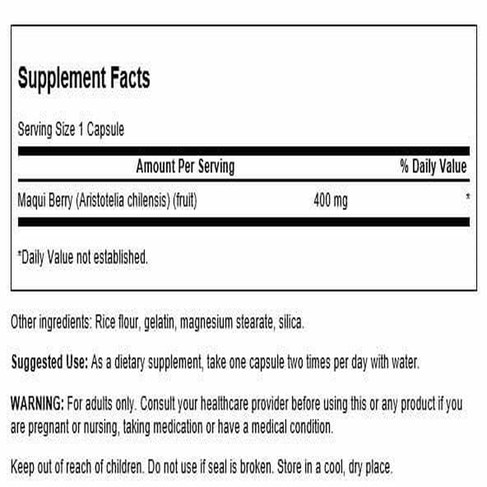 Swanson Full Spectrum Maqui Berry 400mg supplement side view