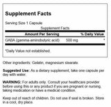 Swanson GABA 500 mg 100 capsules back view