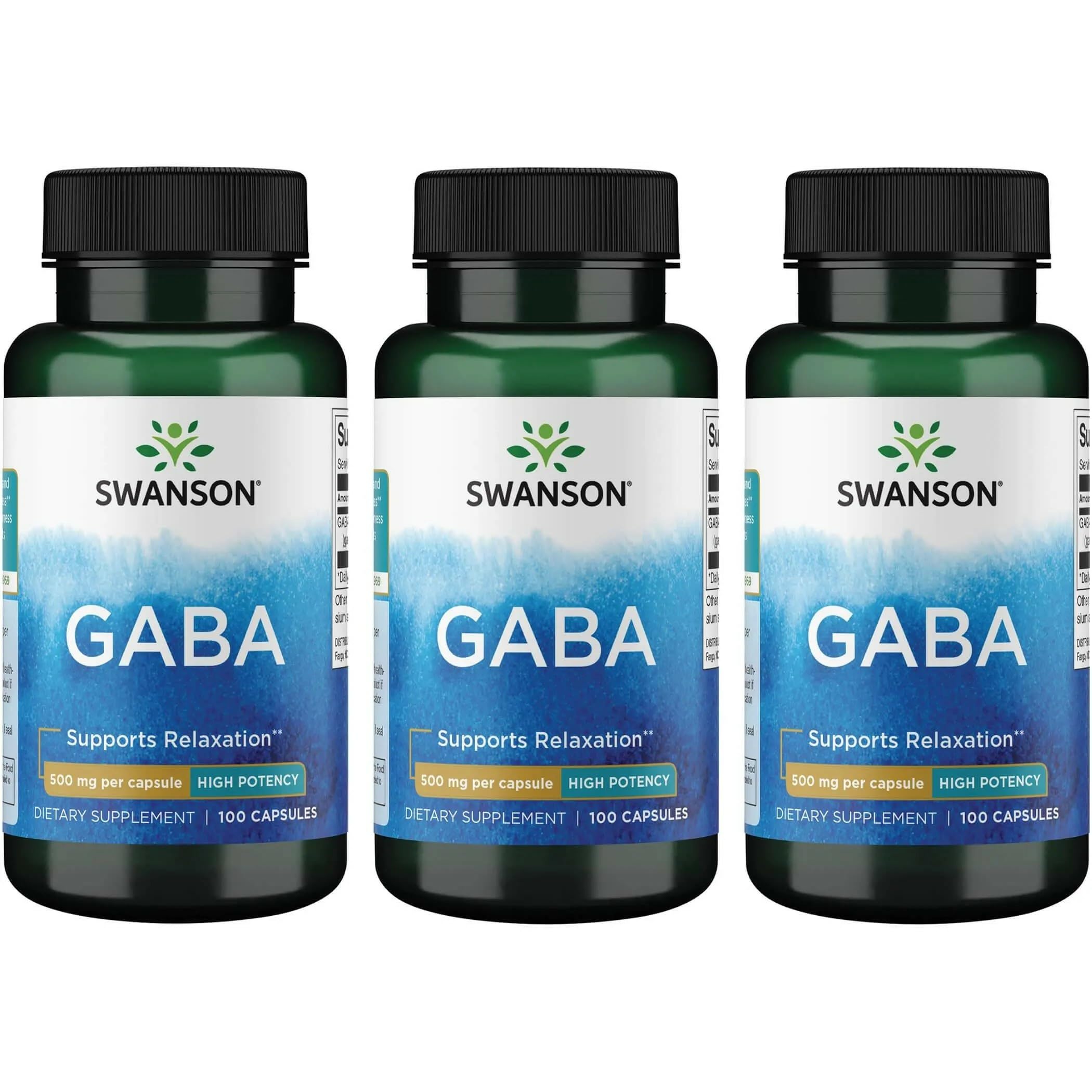 Swanson GABA Amino Acid Supplement 500mg 100 Capsules front view