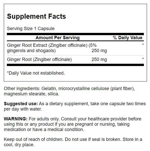 Swanson Ginger Root Extract 250mg capsules bottle side view