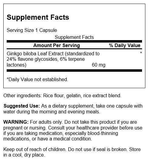 Swanson Ginkgo Biloba Leaf Extract 60mg capsules packaging