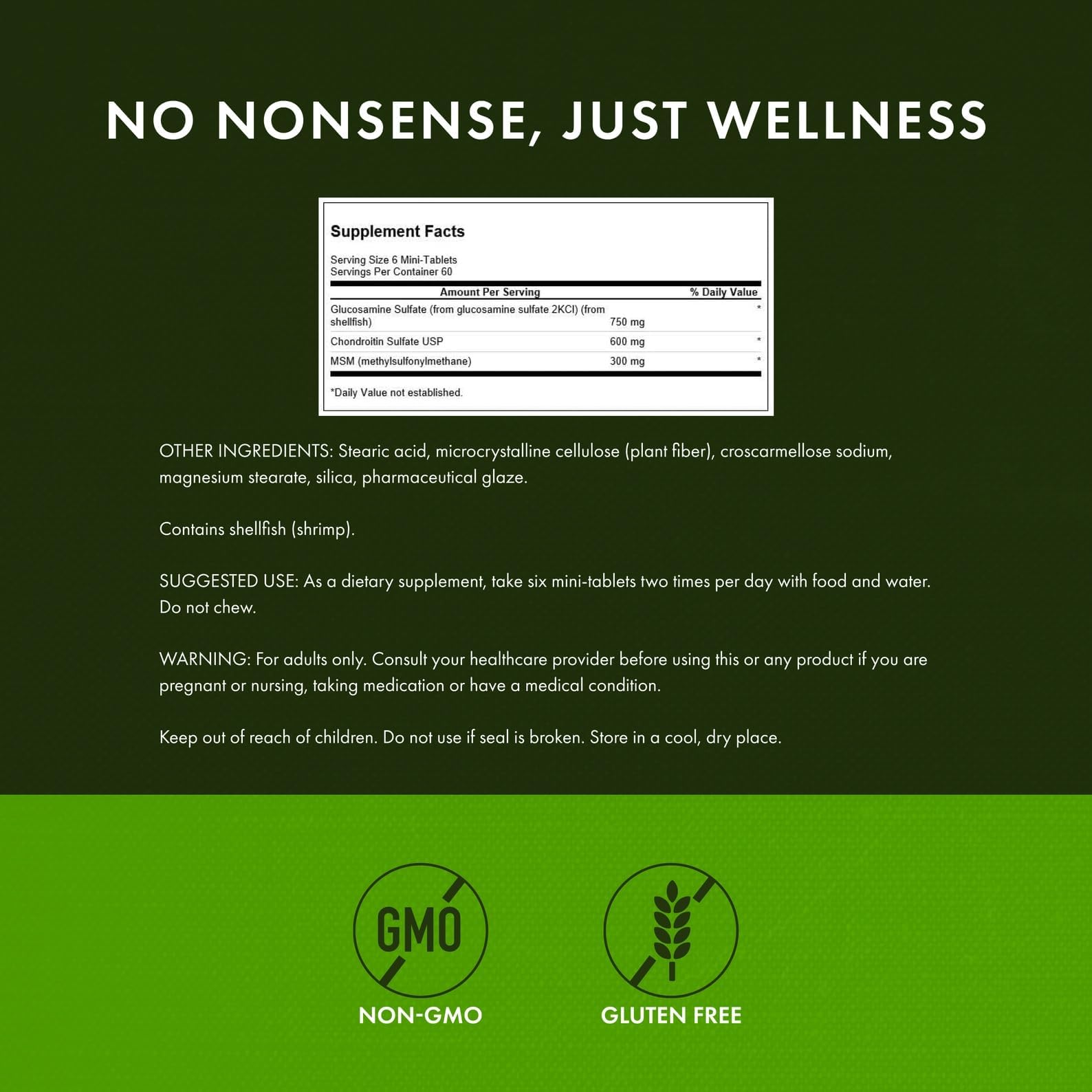 Swanson Glucosamine Chondroitin MSM Mini Tablets back view with ingredient list