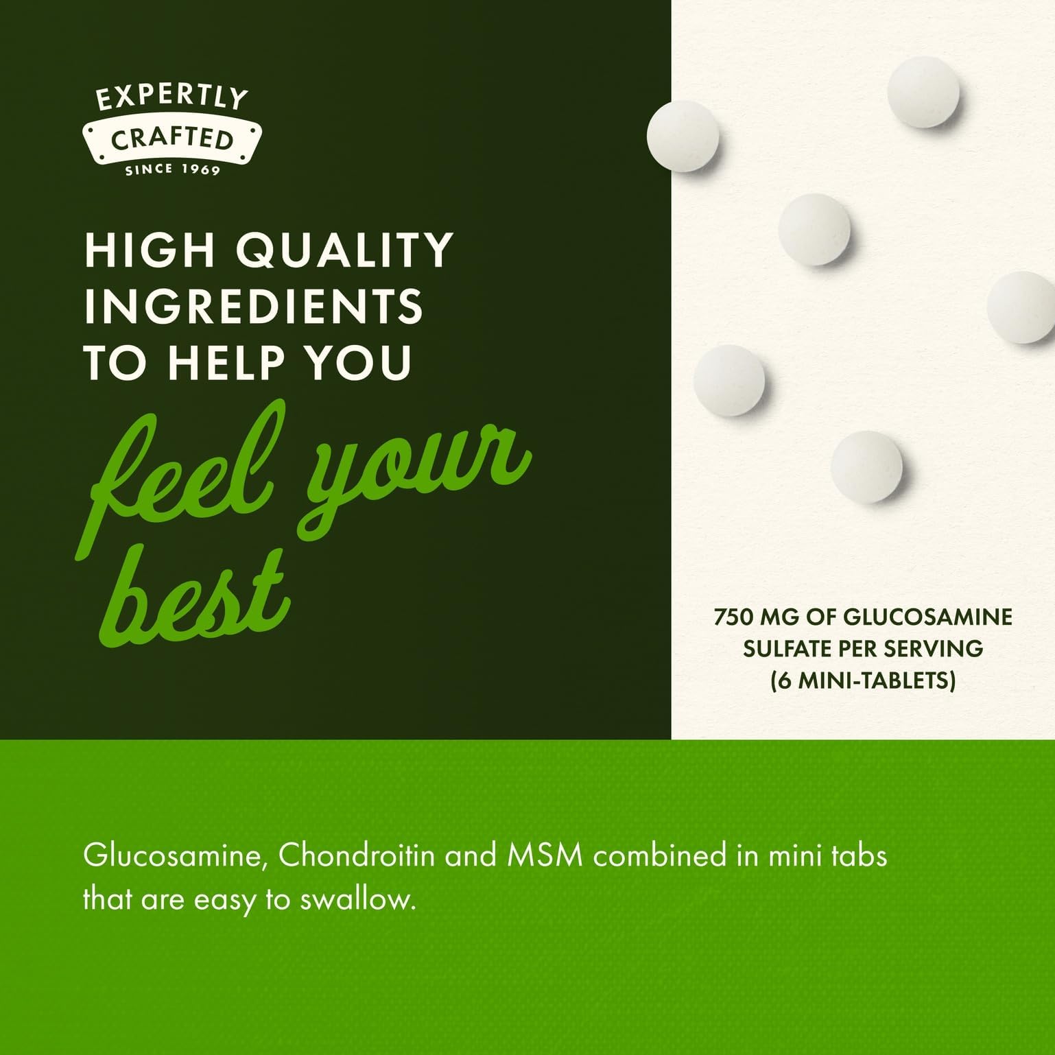 Swanson Glucosamine Chondroitin MSM Mini Tablets on a wooden table
