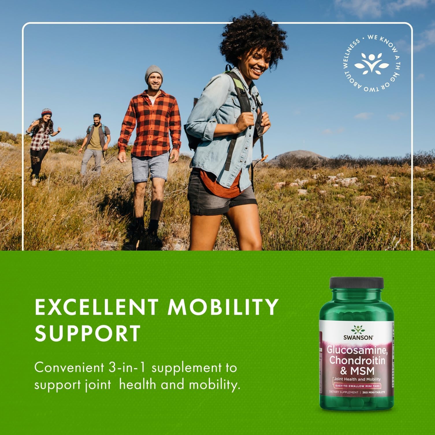 Swanson Glucosamine Chondroitin MSM Mini Tablets with a measuring spoon