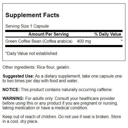 Swanson Green Coffee Bean Extract 400mg packaging and label