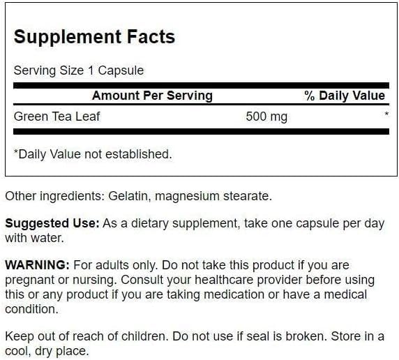 Swanson Green Tea Extract Capsules 500mg bottle with label
