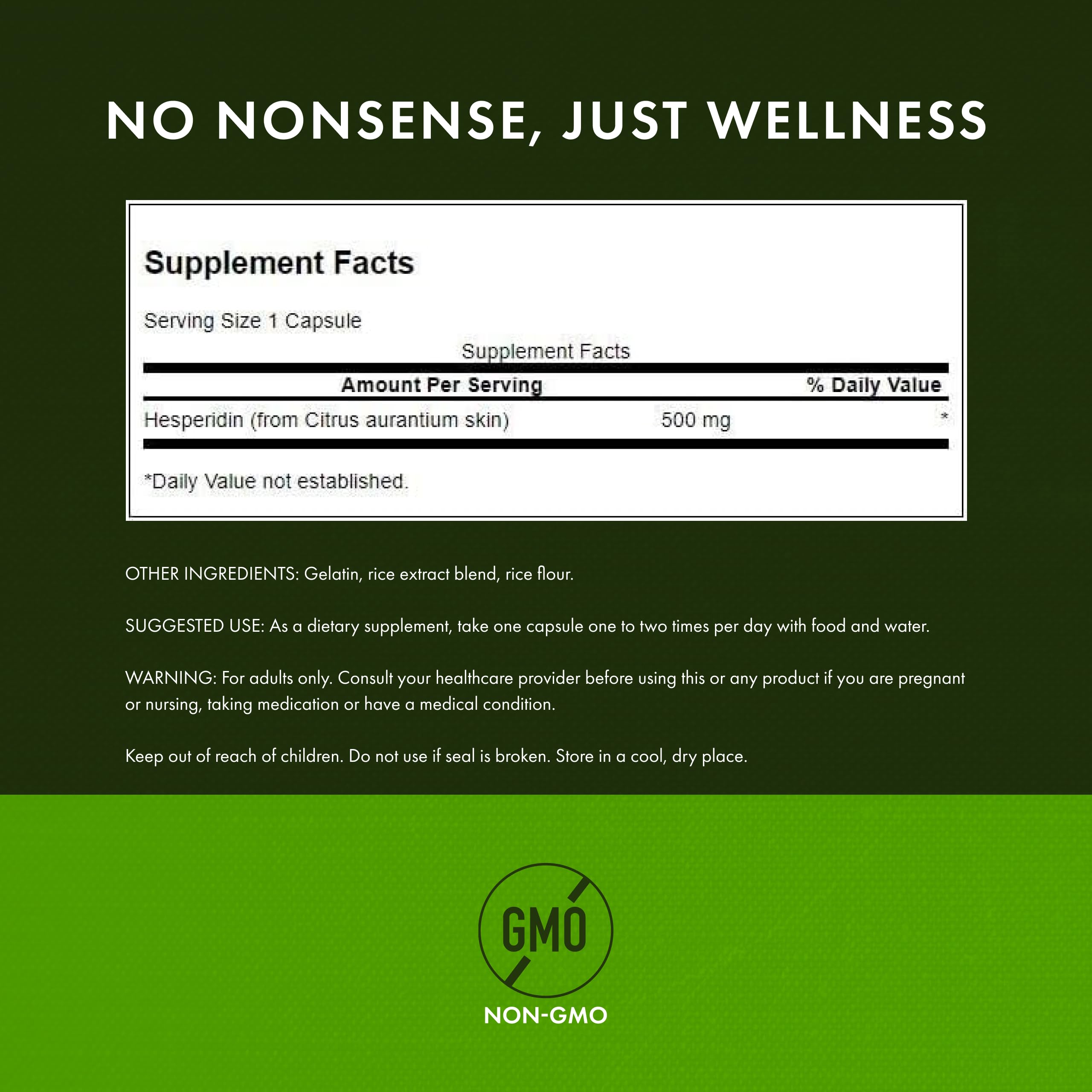 Swanson Hesperidin 500mg supplement capsules on a table