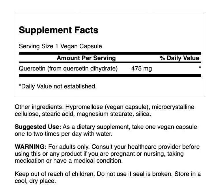 Swanson High Potency Quercetin 475mg Capsules side view