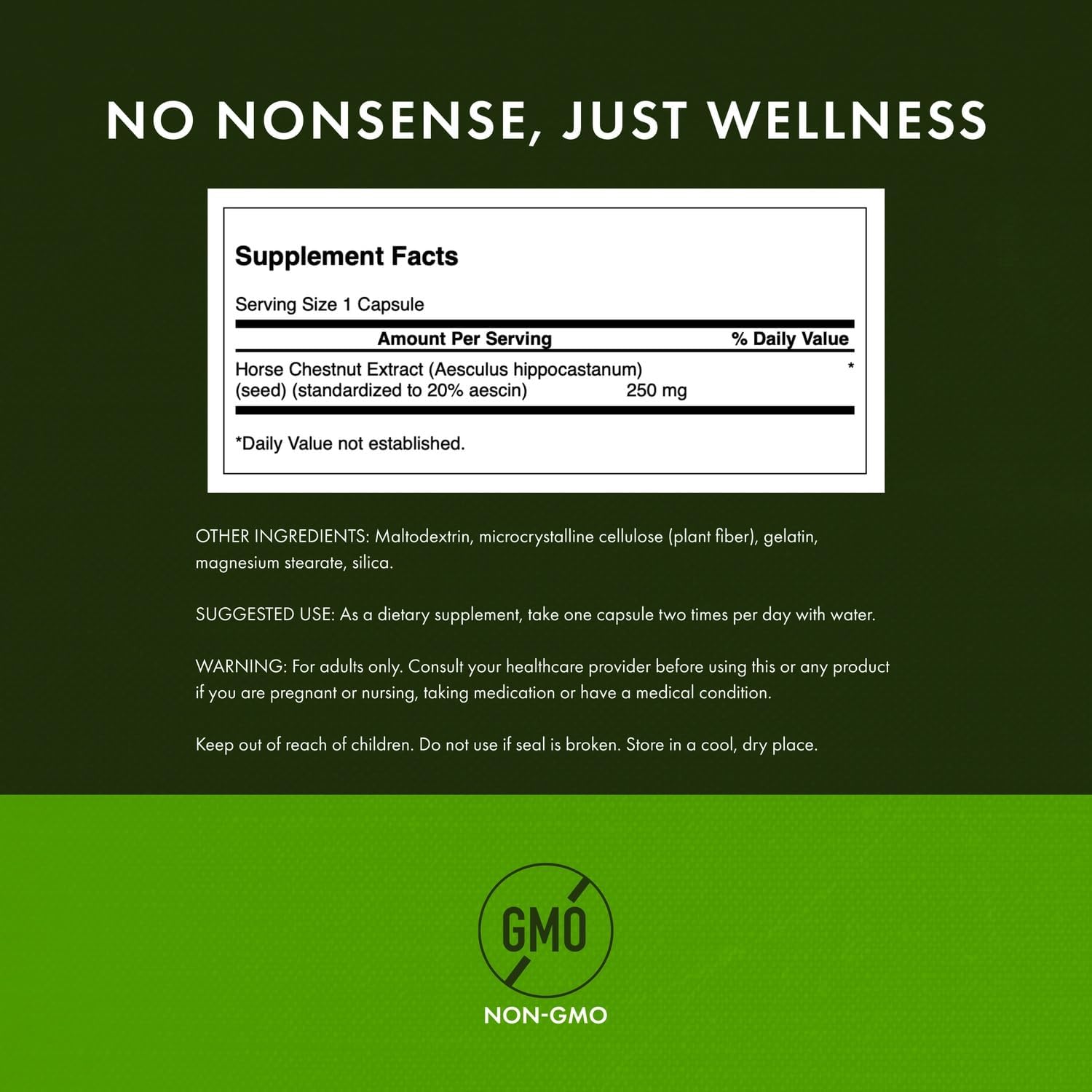 Swanson Horse Chestnut Extract 250mg capsules side view